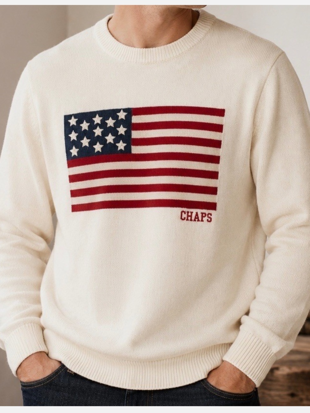 Ralph Lauren Chaps 100% Cotton Flag Sweater Size Large